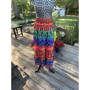 Jane Ashley Midi Skirt Womens 2X Multicolored Floral Boho India Lined Cotton New